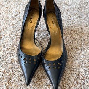 Guess Black Pointed Toe Laser-Cut Leather Pumps